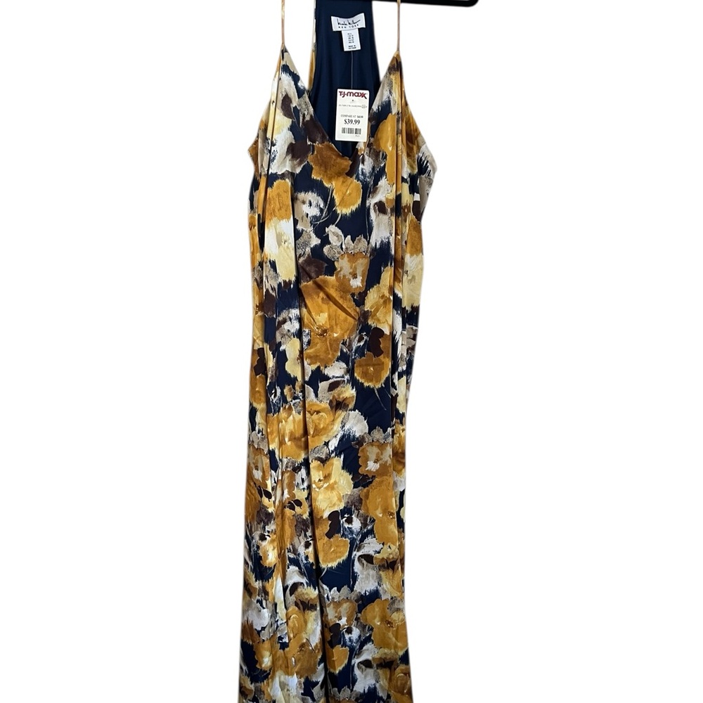 Nicole Miller Navy and Gold Floral Maxi Dress